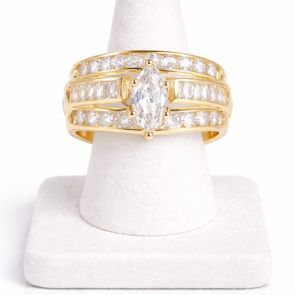 Gold Marquise CZ Multi-Row Statement Ring